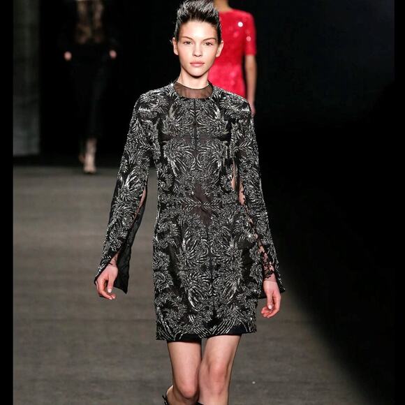 Monique Lhuillier Fall 2014 Black Beaded Sequin Mini Dress – Size 4 - Picture 10 of 11